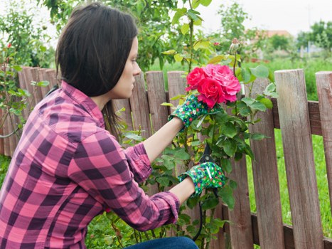 Gardener inspecting a toolbag on a garden site